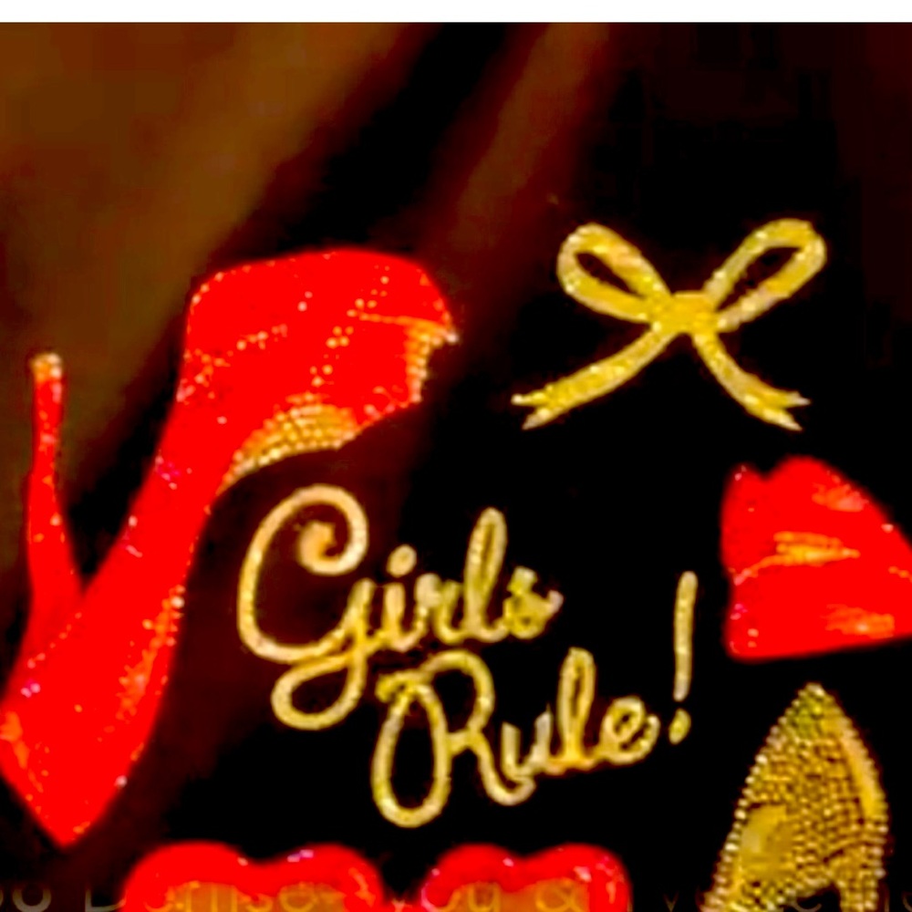 Girls Rule Black tee with rhinestones